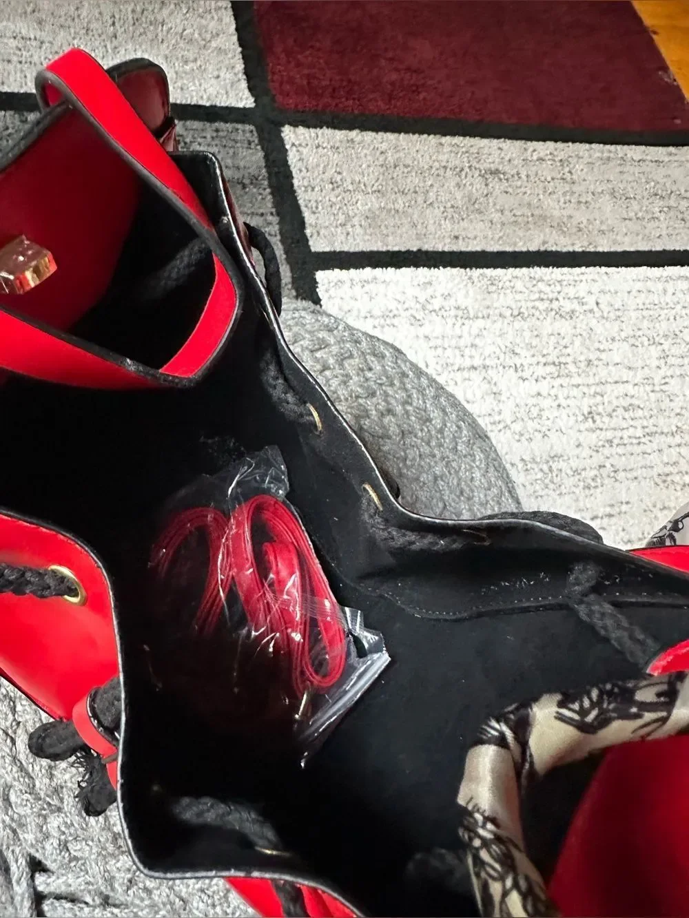 Red Top-Handle Satchel with Graphic Face Detail
